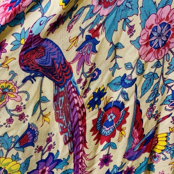 Fashion Fuse Maxi Dress Empire Waist Blue &Purple Peacock Print Boho Whimsy Sz S - Picture 6 of 13